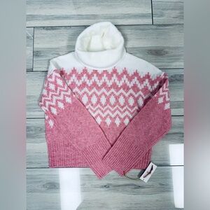 Jessica Simpson Pink and White Cowl Neck Sweater